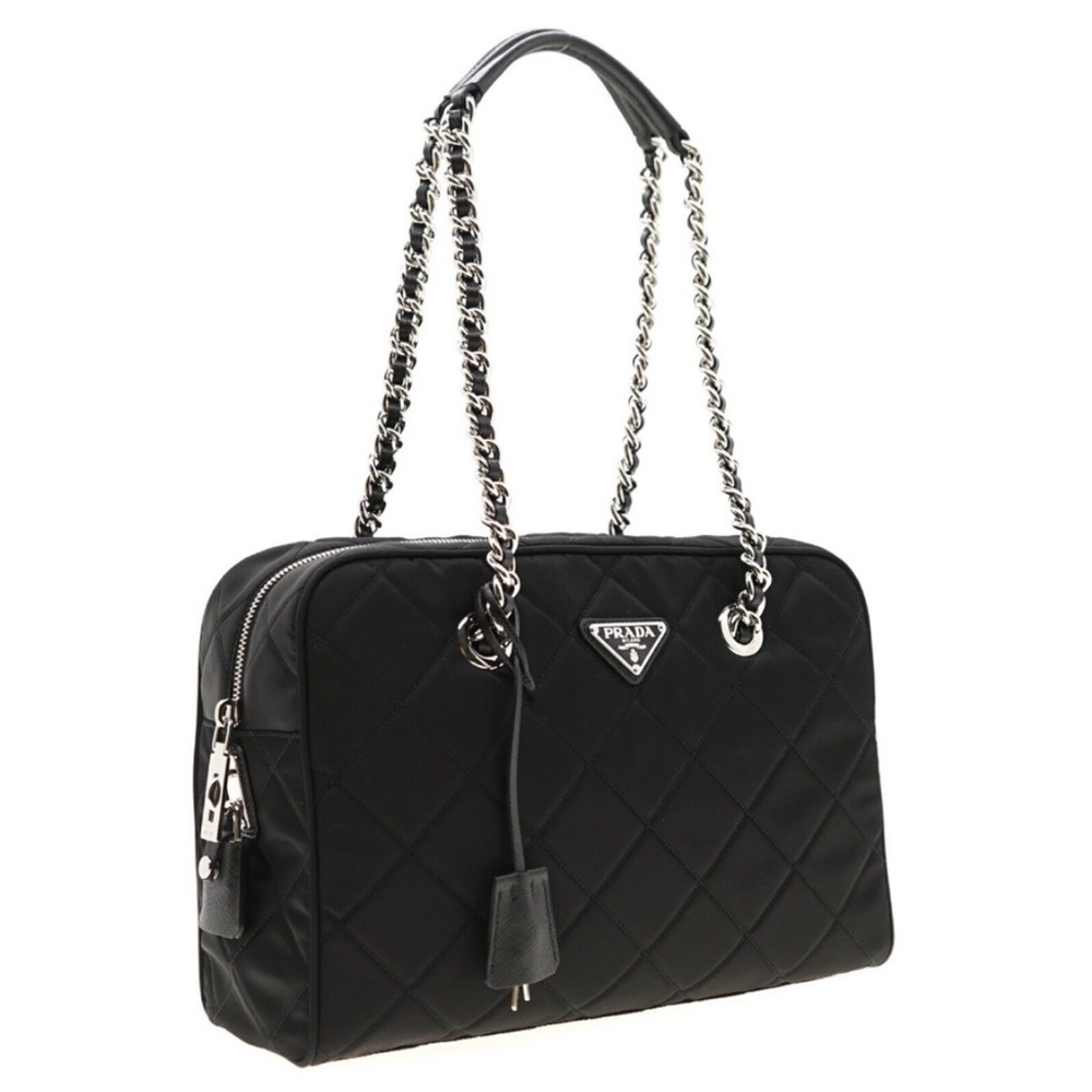 Prada Bauletta Black Quilted Nylon Tessuto Shoulder Bag